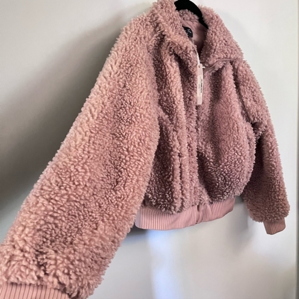 Love Tree Teddy Jacket Mauve Large Bomber Style Zip Front - Picture 3 of 14